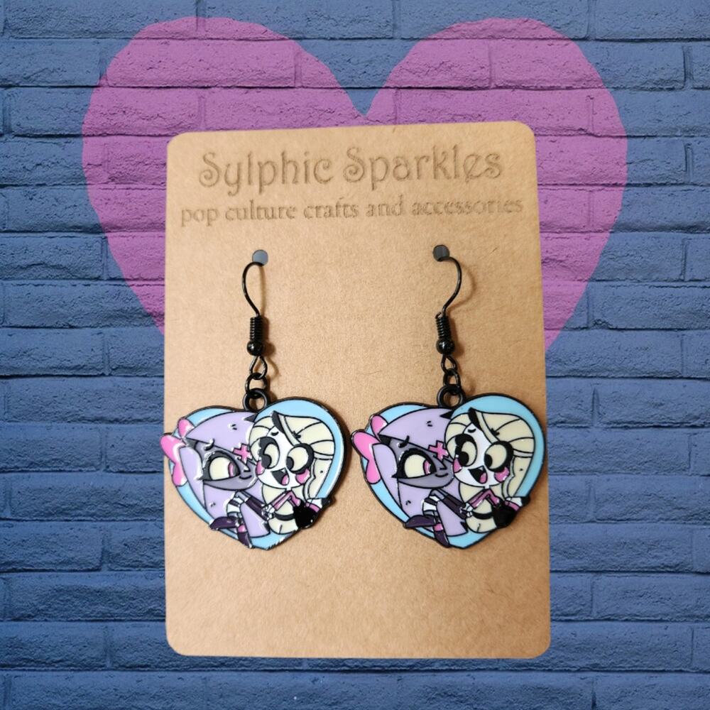 Hazbin Hotel Charlie and Vaggie Heart Charm Earrings